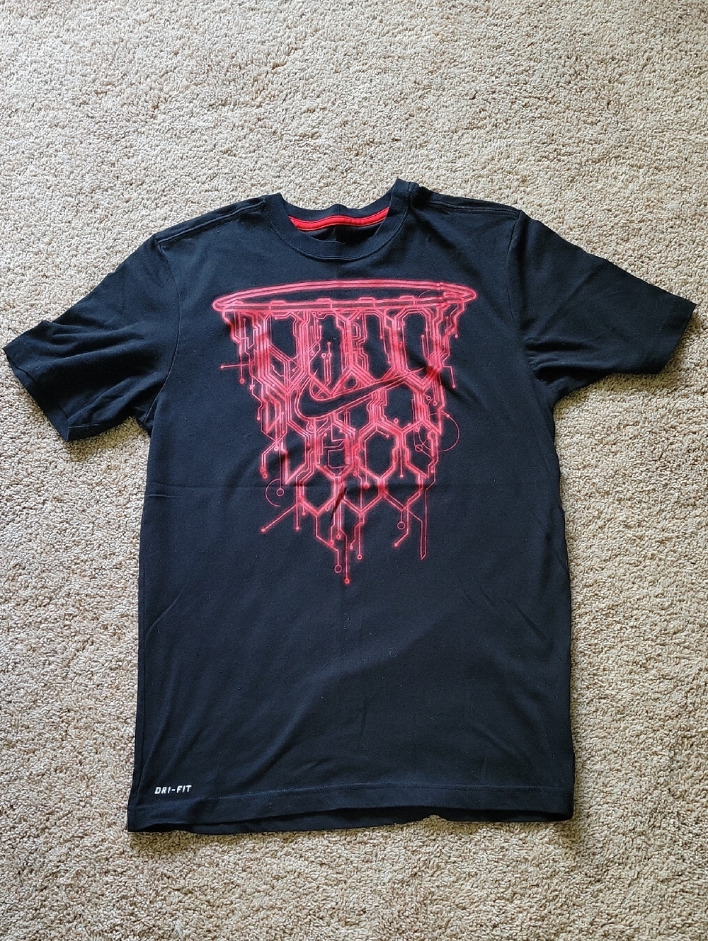 Nike Black Tee with Red Basketball Hoop Graphic